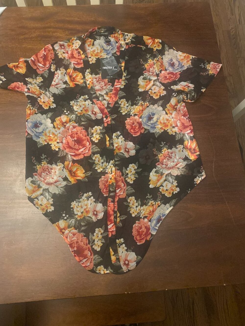NEW - Forever 21 Sheer Floral Front-Tie Shirt - S